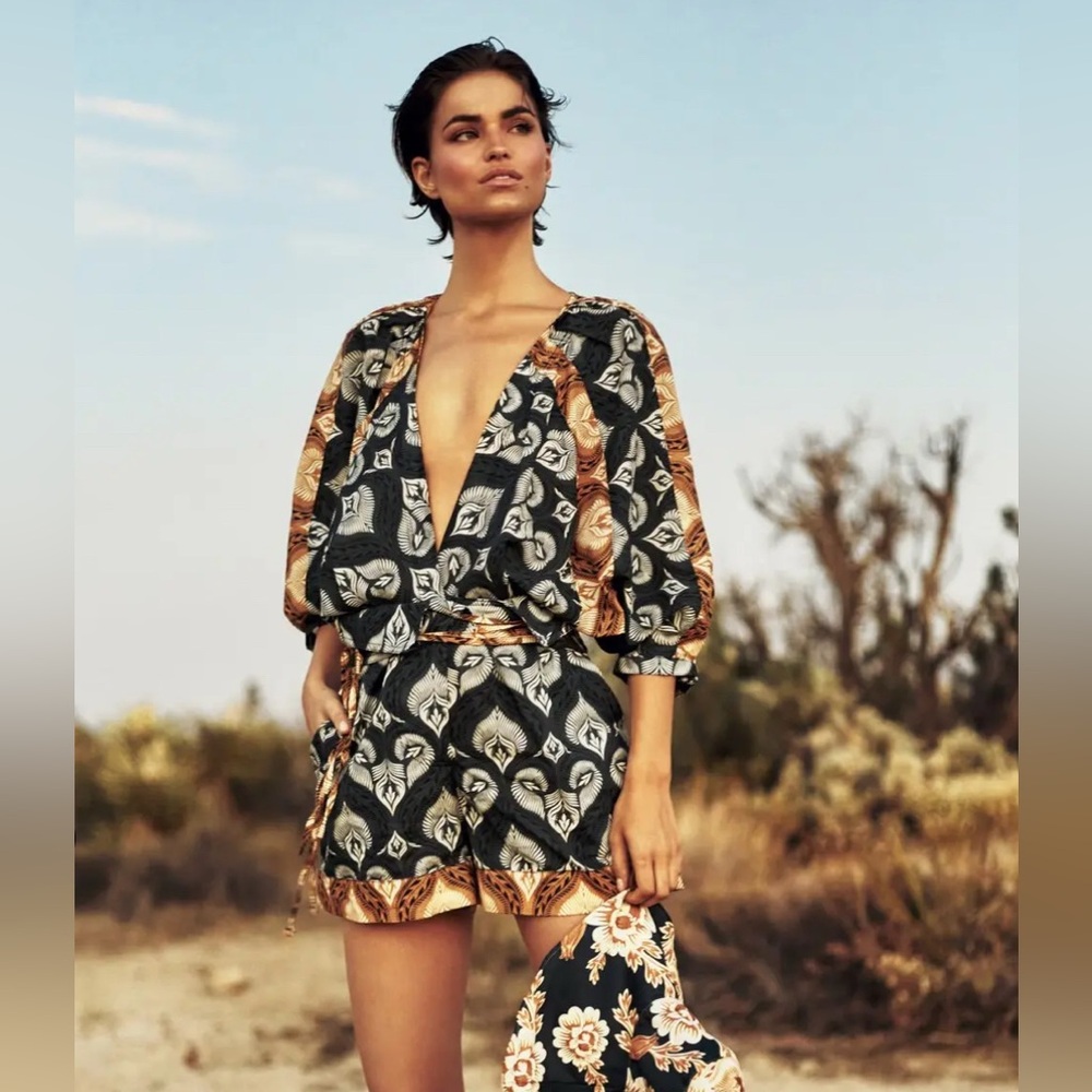 Agua Bendita Black and Brown Patterned Jumpsuit